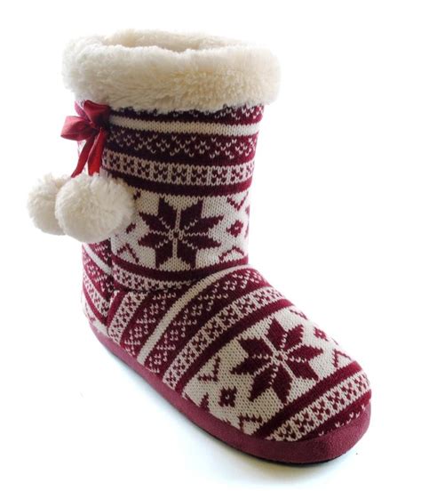 WOMENS SLIPPER BOOTS BOOTIES SLIPPERS KNITTED or FLEECE GIRLS LADIES ...