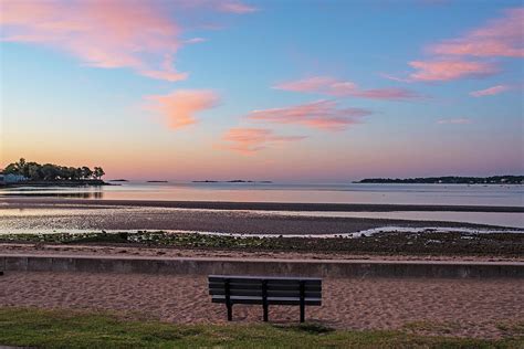 Dane Street Beach in Beverly MA Morning Light Red Clouds Bench ...