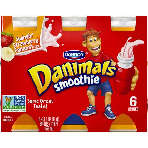 Danimals Swingin' Strawberry Banana Smoothies, 3.1 Oz. Bottles, 6 Count ...