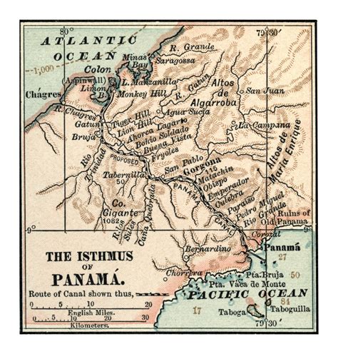 Large detailed old map of Panama canal with relief | Panama | North ...