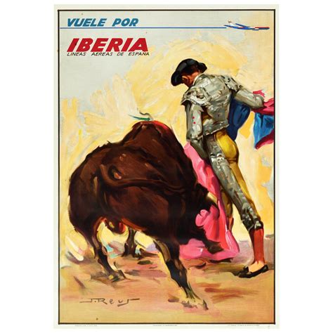 Original Vintage Travel Poster Fly Iberia Airline Spain Bullfighting ...