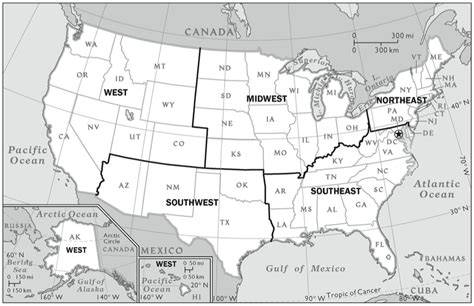 5 Regions Of The United States Printable Map