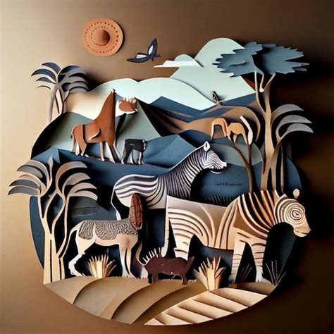 Premium AI Image | Safari landscape with animals Multidimensional paper ...