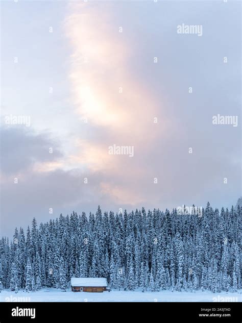 Banff National Park Lake Louise Boathouse Sunrise Stock Photo - Alamy