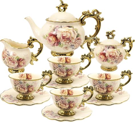 fanquare 15 Pieces British Porcelain Tea Sets,Flower Vintage China ...