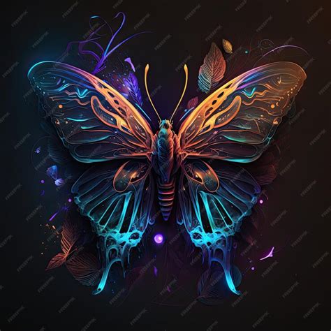 Premium Photo | Abstract neon light butterfly artwork design digital ...