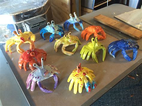 Clay Crabs made by tracing two hands - finished project | Clay projects ...