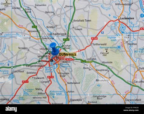 Road map of the Dumfries area of Scotland, showing the surrounding ...