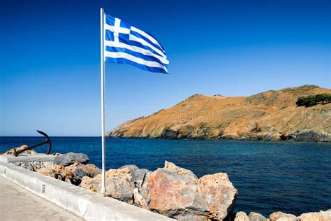 Waving greek flag stock image. Image of panormos, pole - 102169157