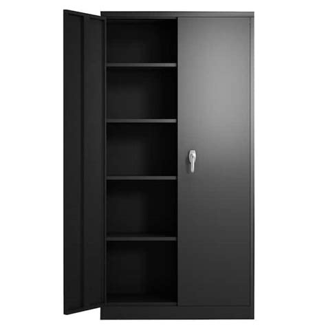 Hephastu 72 in. Tall Black Metal Storage Cabinet with 2-Doors and 4 ...