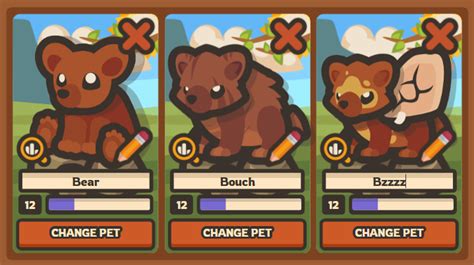 So, for each pet, you can choose a name and an associated skin.