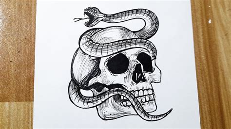 How to draw a skull tribal tattoo || Skull with snake drawing - YouTube