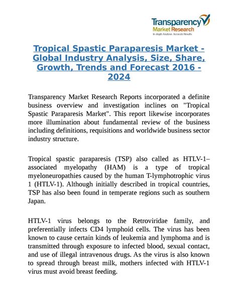 Tropical Spastic Paraparesis Market - Latest Trends & Insights 20 by ...