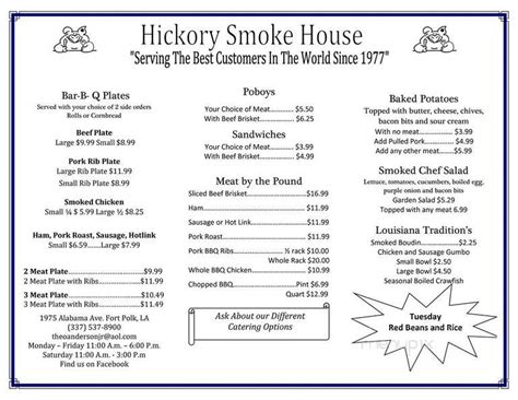 Menu of Hickory Smoke House in Fort Polk, LA 71459