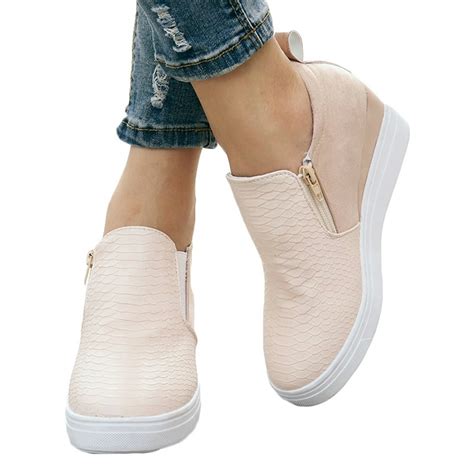 Lallc - Women's Platform Zipper Wedge Sneakers Slip On Trainer Casual ...