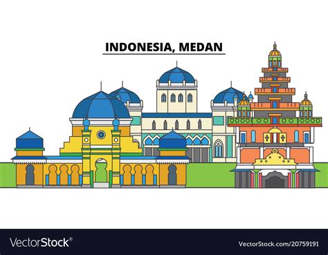 Indonesia medan city skyline architecture Vector Image