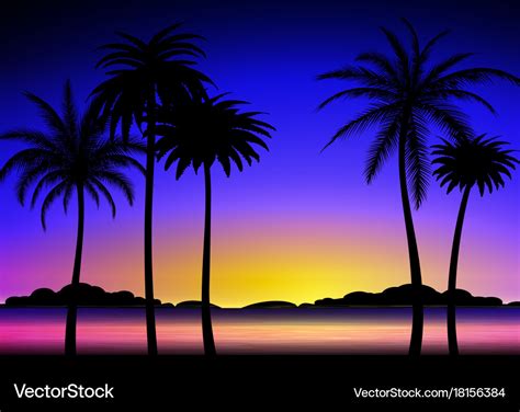 Silhouette of palms on tropical sunset Royalty Free Vector