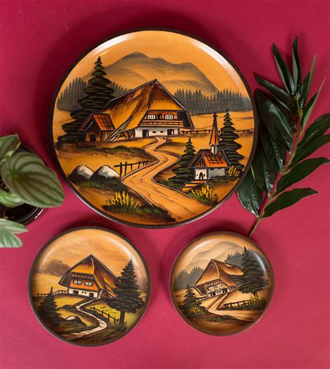 Decorative Wall Plates - Set of 3 Carved and Painted Decorative Wood ...