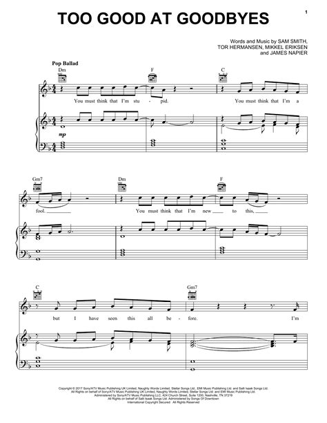 Sam Smith "Too Good At Goodbyes" Sheet Music & Chords | Download 7-Page ...