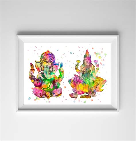 Lakshmi and Ganesh Print Lord Ganesha Painting Lakshmi | Etsy