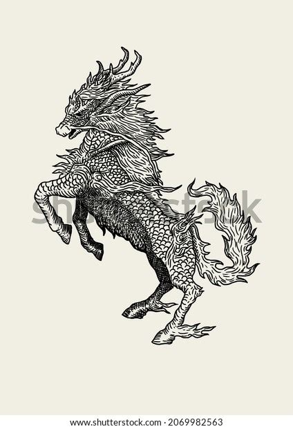 Drawing Mythology Creature Kirin Stock Illustration 2069982563 ...