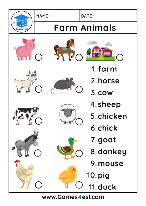 Farm Animal Worksheets | Games4esl