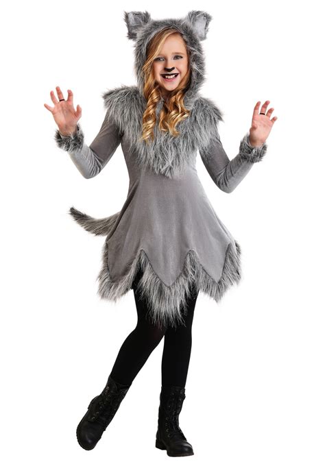 Girl's Grey Wolf Costume with Hooded Dress | Werewolf Costumes