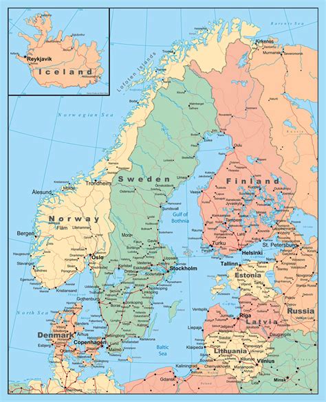 Detailed political map of Scandinavia | Vidiani.com | Maps of all ...