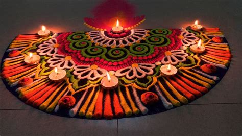 Big diya rangoli for Diwali | Rangoli designs, Rangoli border designs ...