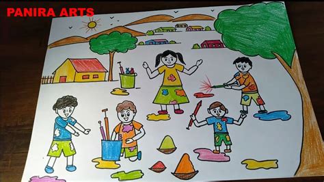 How To Draw Holi Festival Celebration Poster Drawing For Kids | Images ...