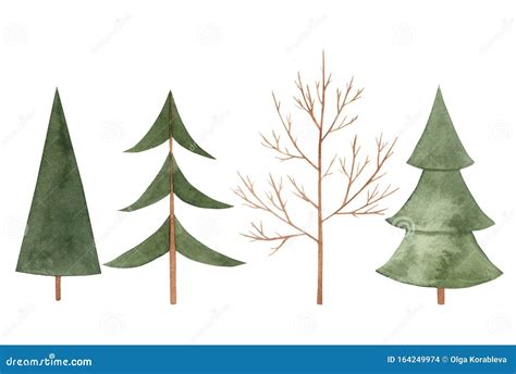 Watercolor Winter Trees Set. Stock Illustration - Illustration of ...