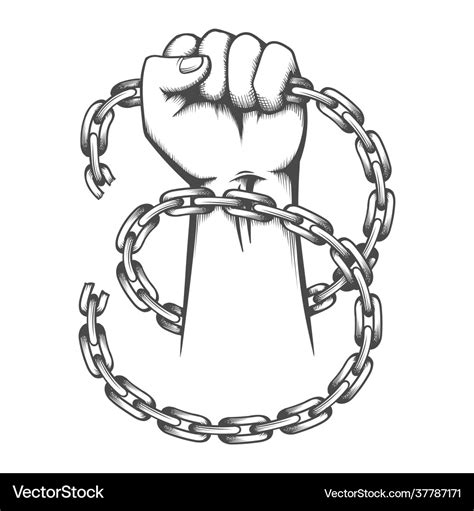 Clenched fist and broken chains tattoo Royalty Free Vector