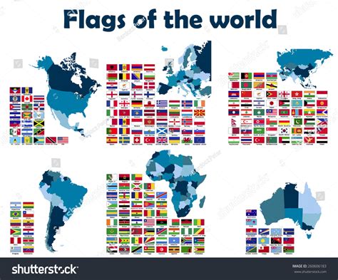 Flags Of The World Sorted By Continents, Alphabetically. Stock Vector ...