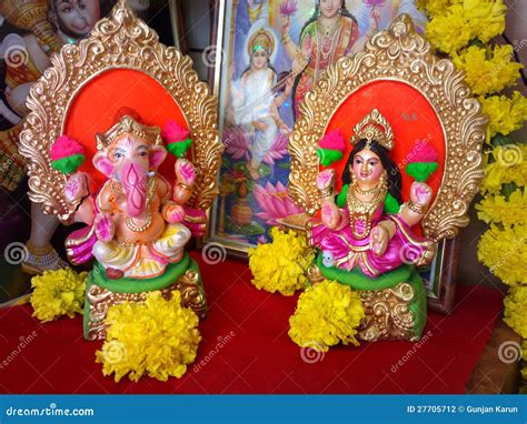 Lakshmi, Laxmi, Ganesh, Ganesha, Diwali Worship Stock Photography ...