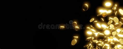 Gold Coins Falling on Black Background 3D Render Stock Illustration ...