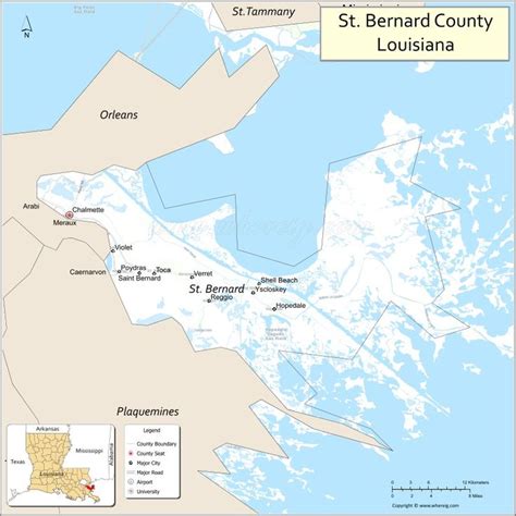 Map of St Bernard Parish, Louisiana showing cities, highways ...