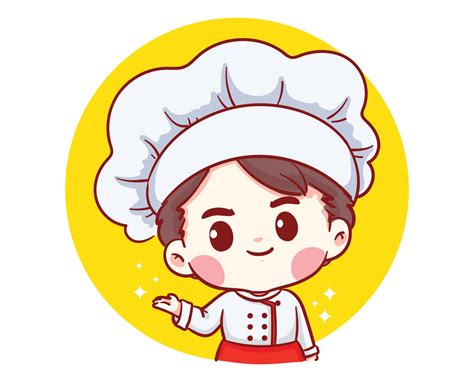 Cute Bakery chef boy welcome smiling cartoon art illustration 1936382 ...