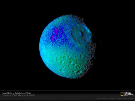 Saturn Moon Mimas Photograph courtesy NASA/JPL/Space Science Institute ...