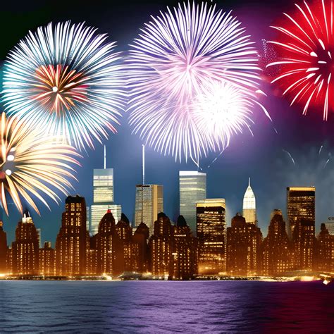 Beautiful Fireworks over New York Skyline · Creative Fabrica