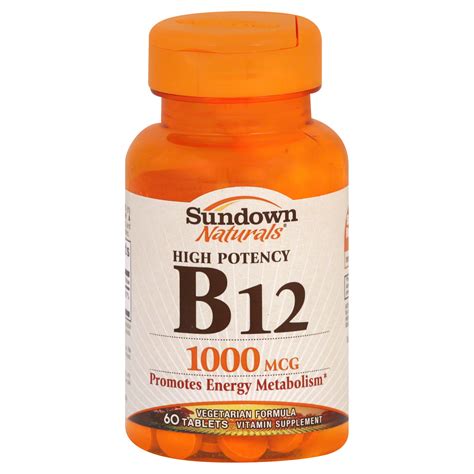 Sundown Naturals Vitamin B12, High Potency, 1000 mcg, Tablets, 60 tablets