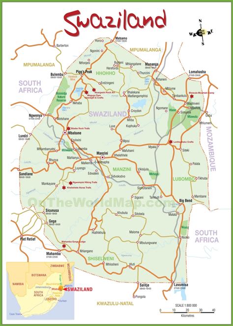 Tourist map of Eswatini (Swaziland) - Ontheworldmap.com