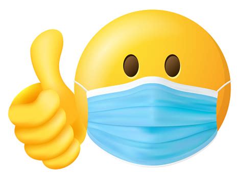 Emoji Smiley With Medical Doctor Mask And Thumbs Up Vector Symbol ...