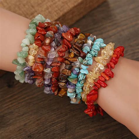 DOKOL Healing Crystals Beads Bracelet Natural Stone Chips Single Strand ...