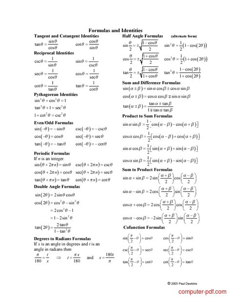 [PDF] Trigonometry Trig Cheat Sheet free tutorial for Beginners