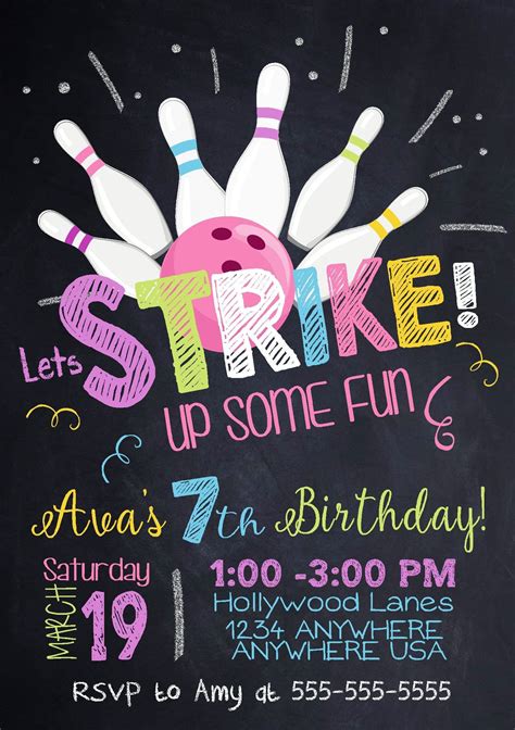 Bowling Invitation, Bowling Birthday Invitation, , Bowling, Bowling ...