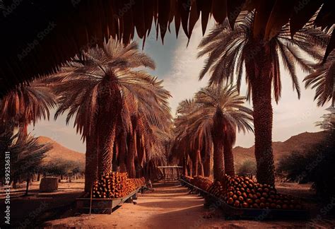 Dates palm Farm in Saudi Arabia. Generative AI Stock Illustration ...