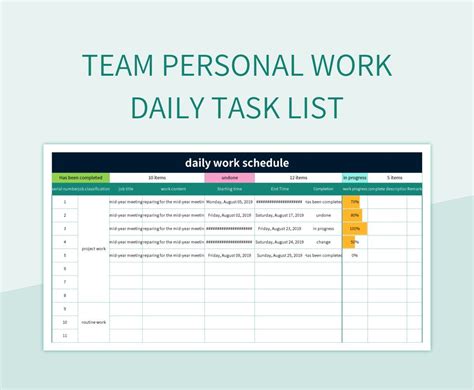 Team Personal Work Daily Task List Excel Template And Google Sheets ...