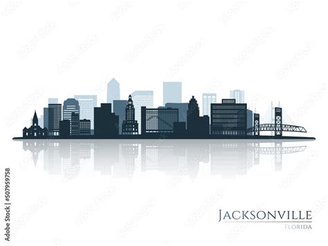 Jacksonville skyline silhouette with reflection. Landscape Jacksonville ...