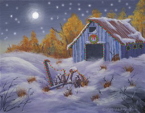 Merry Christmas You Old Barn And Farm Implement Painting by Jerry McElroy