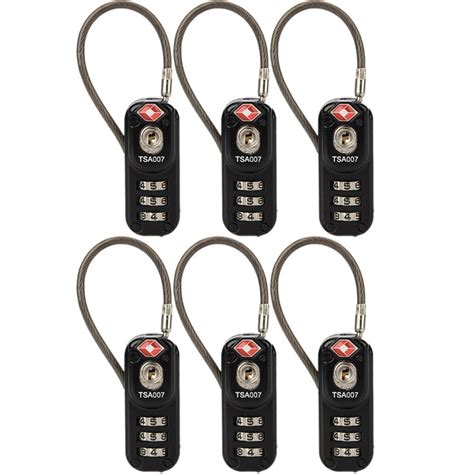 TSA Cable Luggage Locks (6 Pack Black) - 3 Digit Combination Steel ...